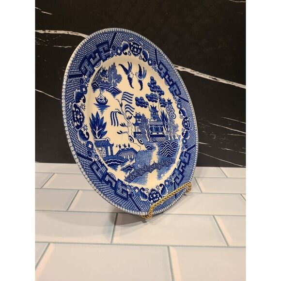 Vintage Blue Willow Japan Flow Blue Medium Plate / Saucer 9" EUC Replacement - Picture 3 of 14
